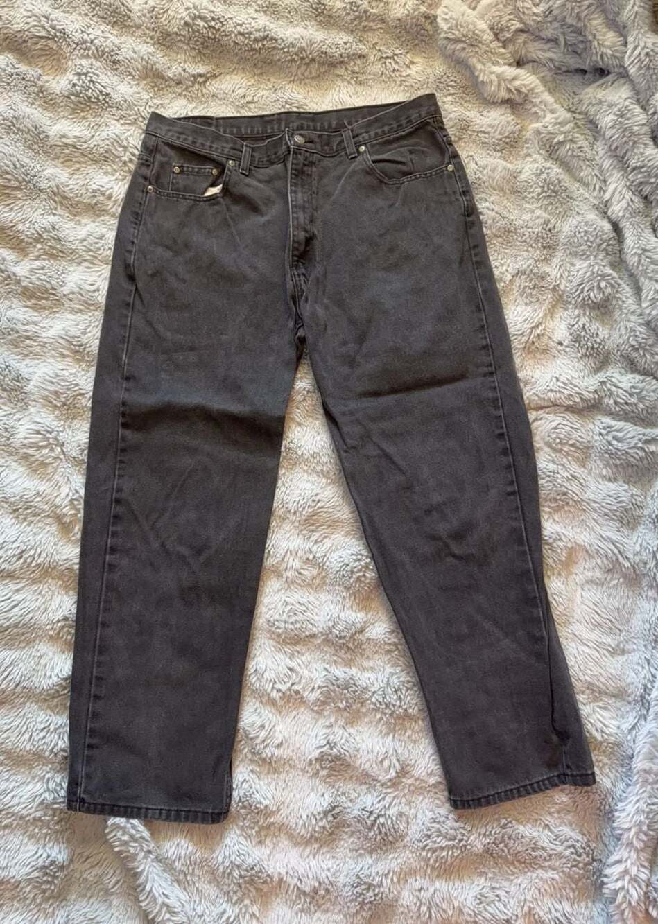 Members Mark Mens Black Denim Jeans Straight Leg 38x30 Faded 90s Skater Pants